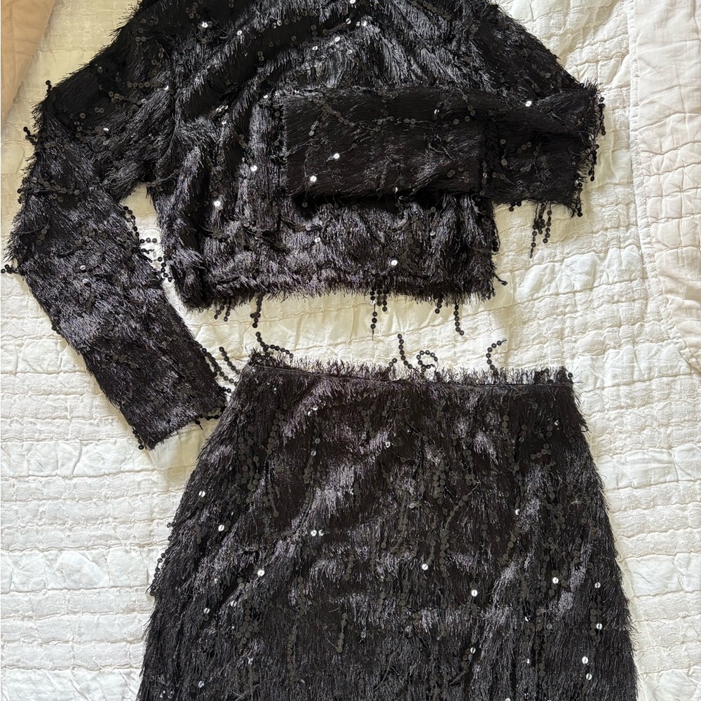 H&M Black Sequin Mini Skirt Set